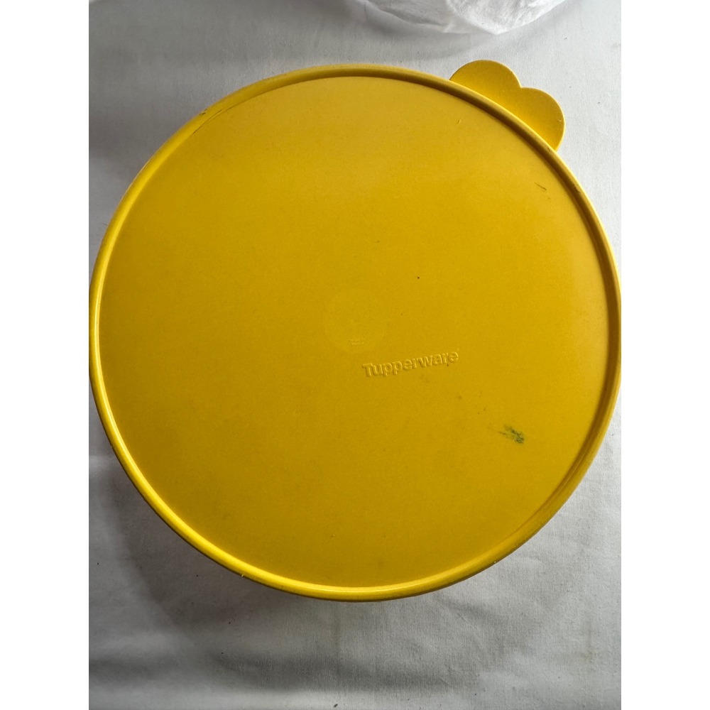 Vintage Tupperware Round Storage Container Yellow Lid Translucent Base 1204